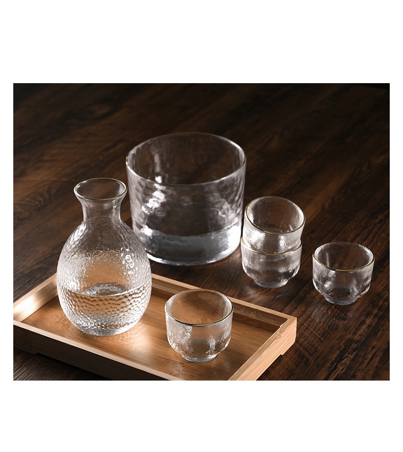 Japanese-style hammered gold-edge glass sake pot set, household white spirit cups, shochu and plum wine gift box wholesale pic 10