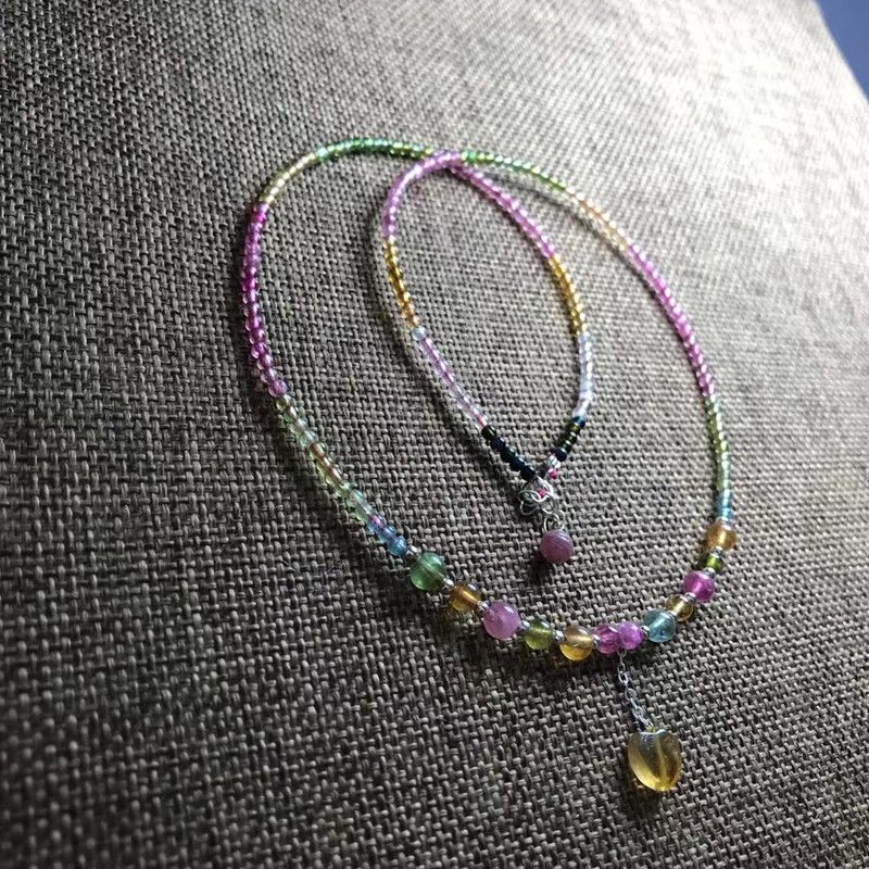 Bright crystal jewelry, natural crystal tower chain, natural Brazilian tourmaline, pure silver necklace, durable and not greasy, with sufficient water content details Picture