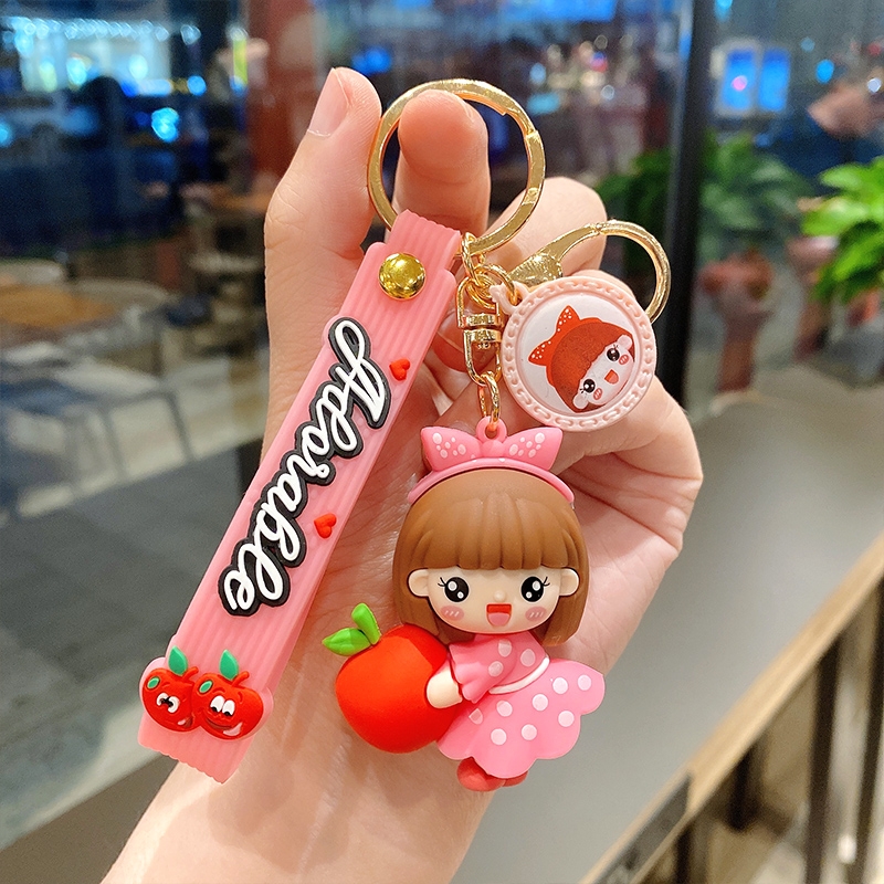 Cartoon fruit girl keychain Cute girly heart bow silicone key series mix 3