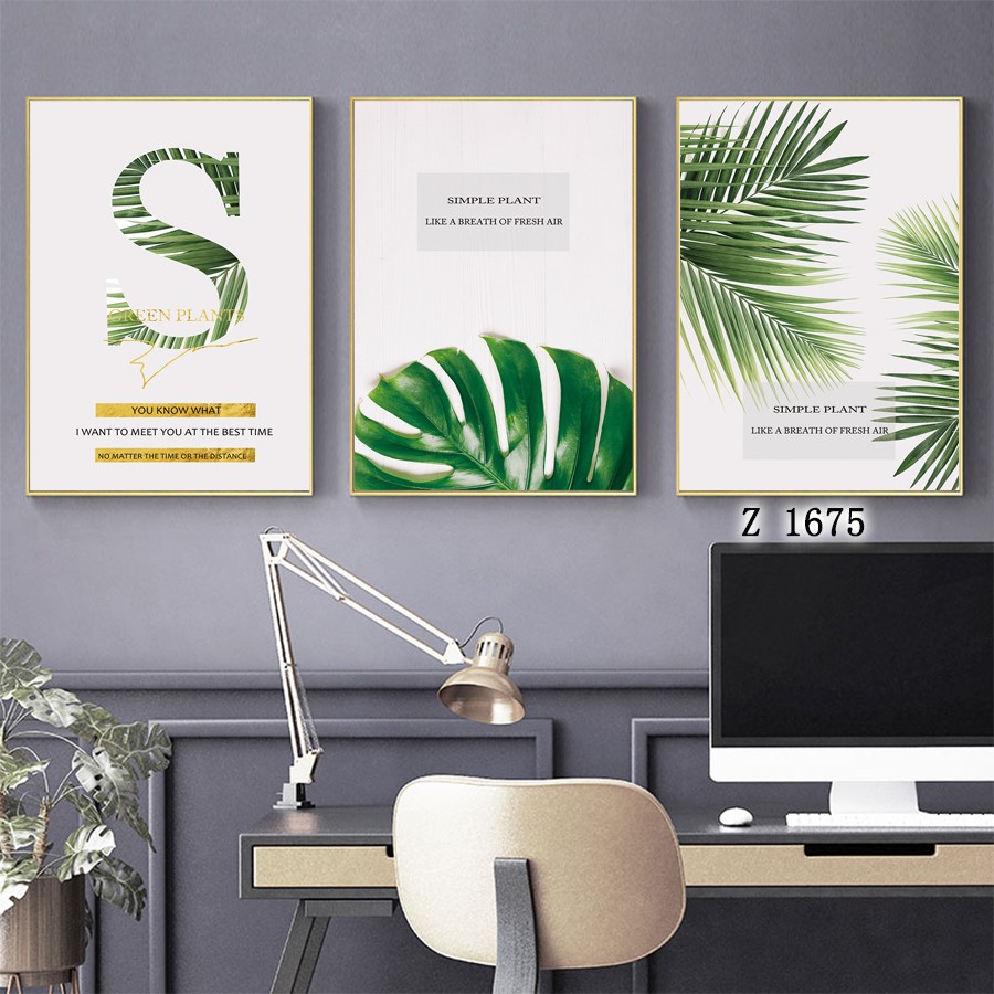 现代清新绿植装饰画沙发背景墙挂画现代简约三联画卧室餐厅墙壁画详情图3