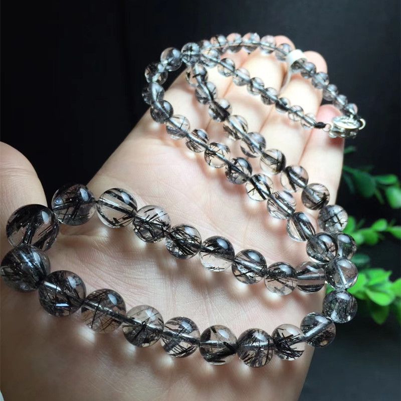 Bright color crystal jewelry, natural crystal necklace, natural black hair crystal tower chain, hair crystal refreshing, rich hair strands Specification image