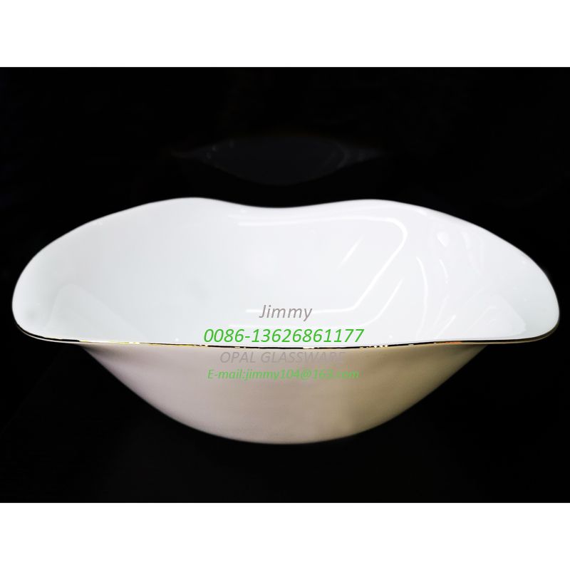 8' soup bowl-white opal with golden rim