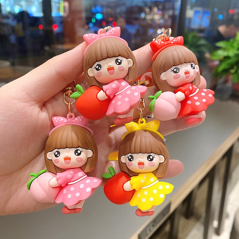 Cartoon fruit girl keychain Cute girly heart bow silicone key series mix 1