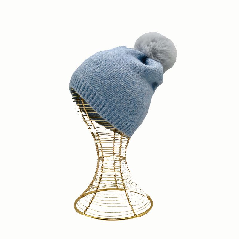新秋冬定制男孩女孩毛球毛线帽可爱保暖针织帽儿童时尚套头帽批发图