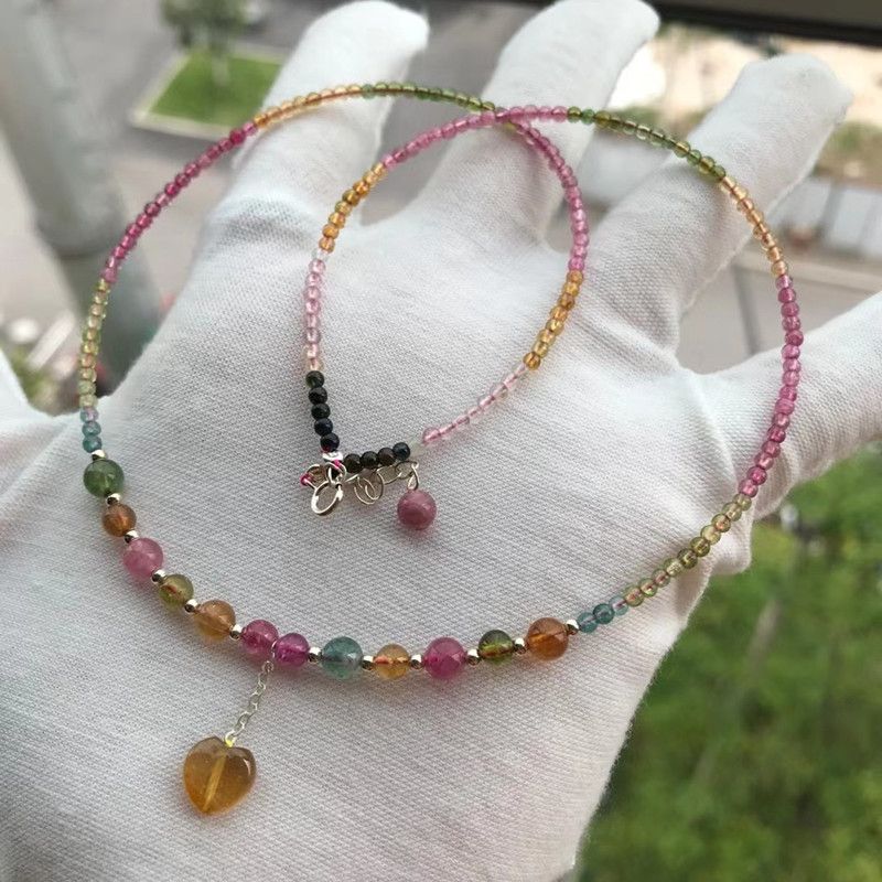 Bright crystal jewelry, natural crystal tower chain, natural Brazilian tourmaline, pure silver necklace, durable and not greasy, with sufficient water content