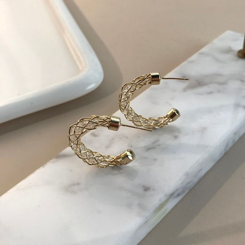 The 2021 summer new 925 silver needle design large circle C earrings show the color retention of white crystal and have a unique chanel-style charm for women details Picture