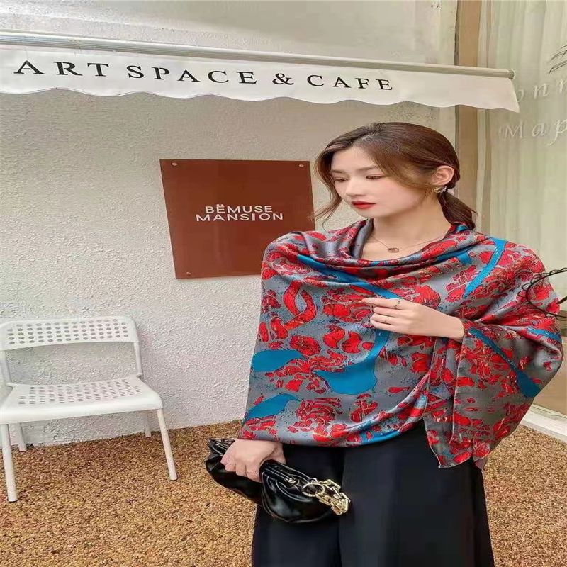 中国风雪纺围巾丝巾四季百搭女士纱巾沙滩防风遮阳绕脖围巾1203