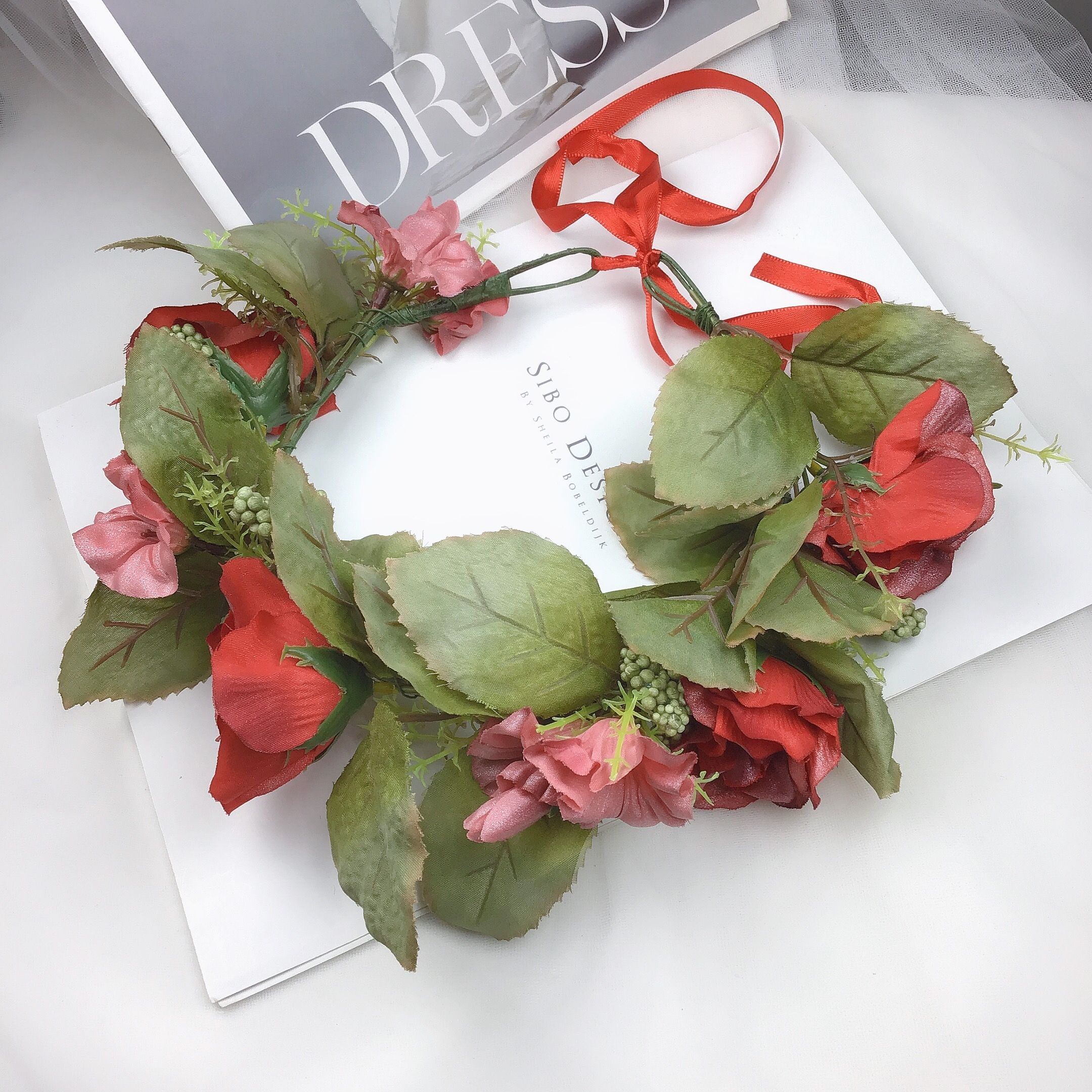 Jia LAN Hua Huan Cross-border bestseller: A large red peony flower ring forest-themed photography headwear with a strong European and American style and texture