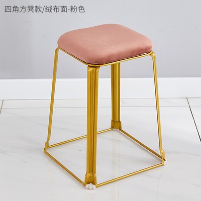 吕字家具-厂家直销轻奢餐桌凳子家用钢筋凳布艺高方凳时尚金色休闲板凳详情7