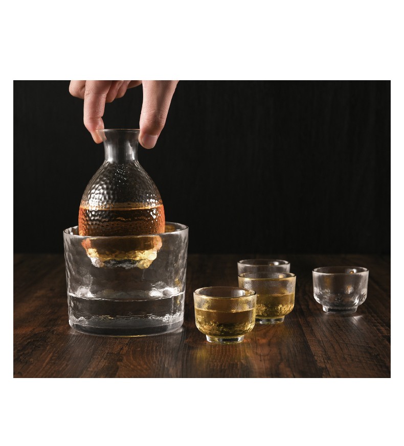 Japanese-style hammered gold-edge glass sake pot set, household white spirit cups, shochu and plum wine gift box wholesale pic 11