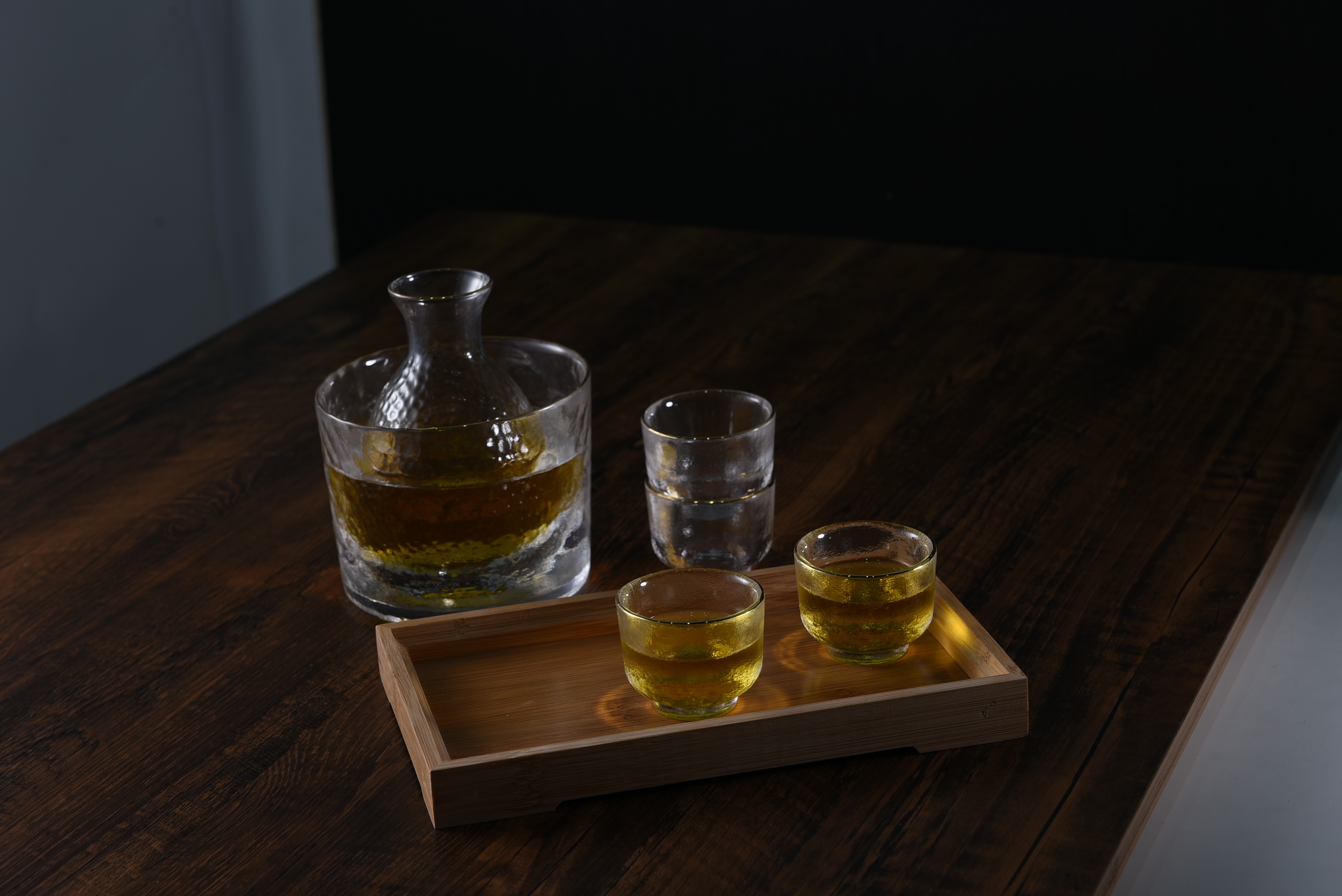 Japanese-style hammered gold-edge glass sake pot set, household white spirit cups, shochu and plum wine gift box wholesale pic 16