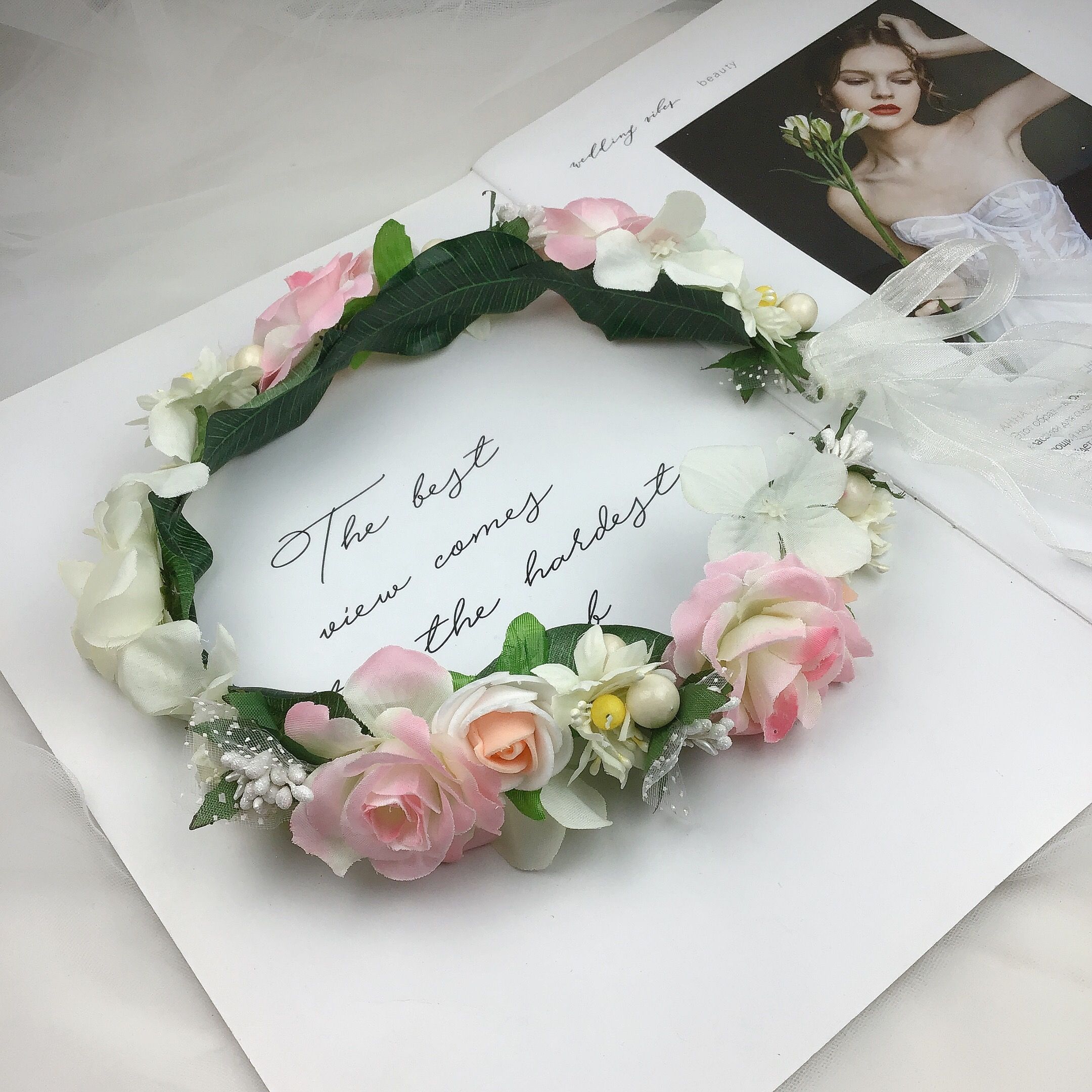 Jia LAN Hua Ring is in stock and available for wholesale. It's a super fairy-like and amazing lady's flower wreath. It's a perfect flower wreath headwear for taking photos when going out for a trip