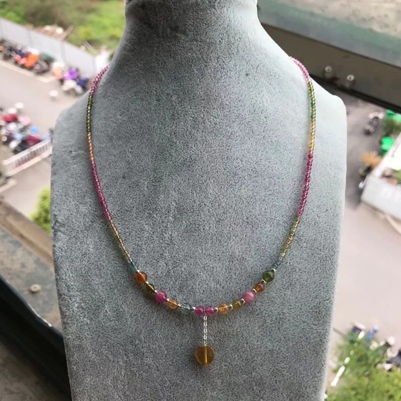 Bright crystal jewelry, natural crystal tower chain, natural Brazilian tourmaline, pure silver necklace, durable and not greasy, with sufficient water content Item Picture