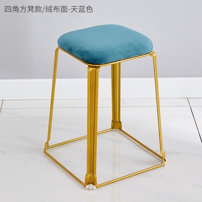 吕字家具-厂家直销轻奢餐桌凳子家用钢筋凳布艺高方凳时尚金色休闲板凳详情6