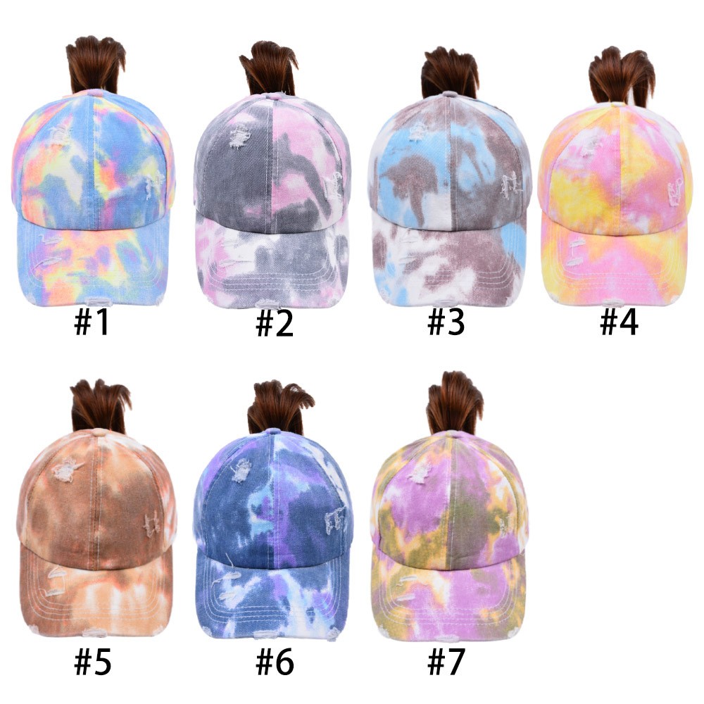 New tie-dyed cross-ponytail baseball caps for European and American trade, AliExpress, Amazon, ebay outdoor sunshade baseball caps detail image 1