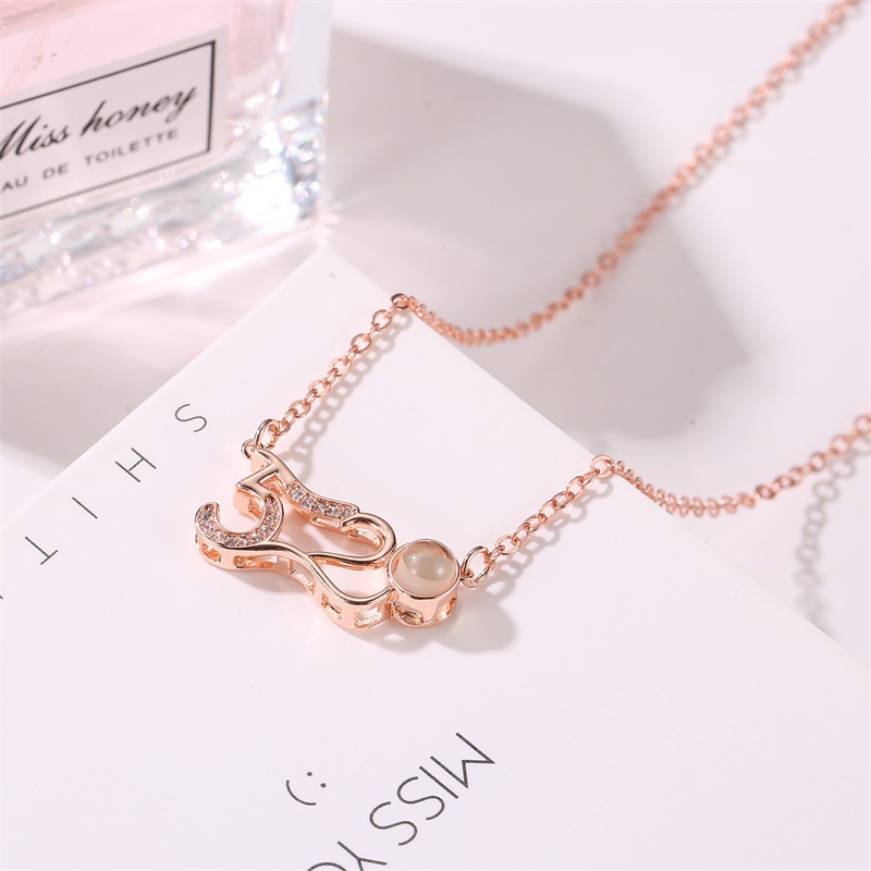 Douyin's "Love Memory" 520 projection necklace, 100 languages "I Love You" Internet celebrity collarbone chain necklace accessory details Picture