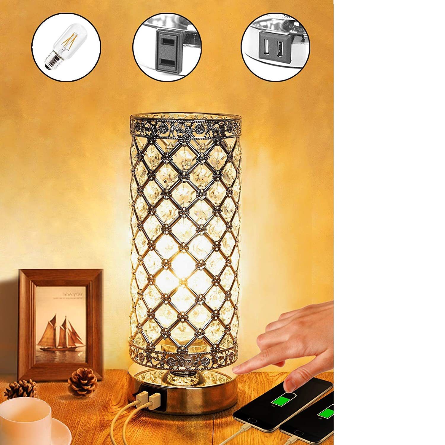 Cross border modern simple USB charging bedroom bed crystal decorative lamp AC plug wedding room lamp