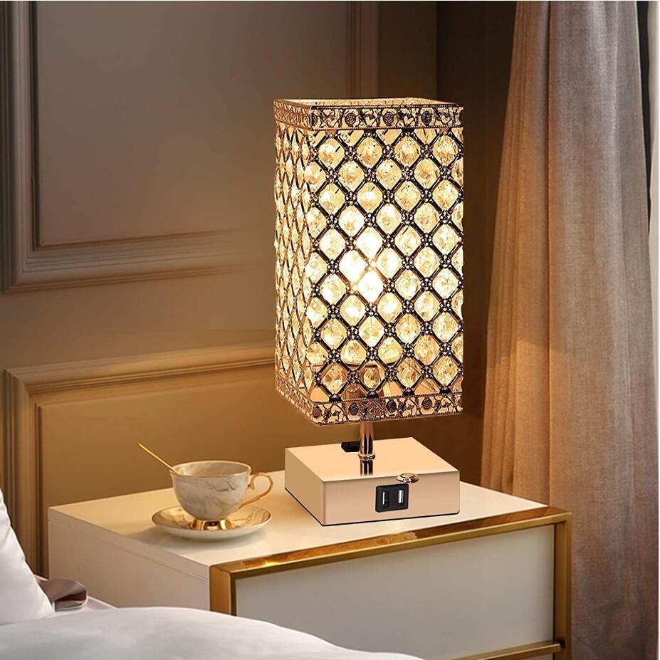Cross border amazon USB rechargeable crystal table lamp touch switch table lamp bedroom bed LED small night lamp
