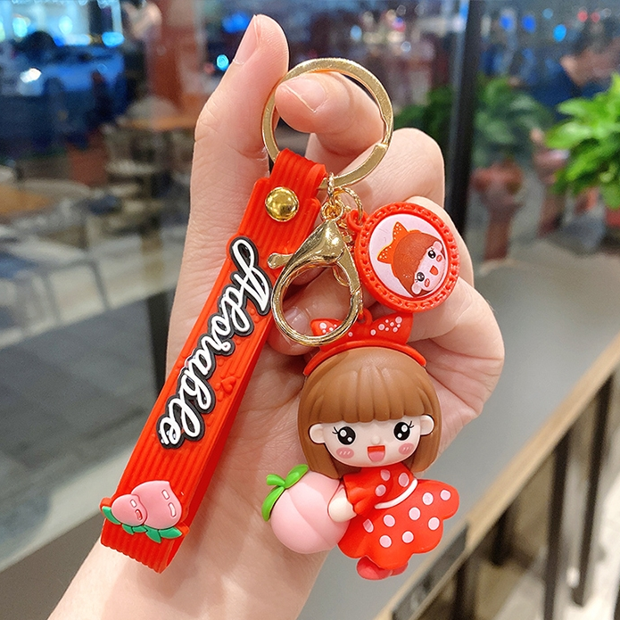 Cartoon fruit girl keychain cute girly heart bow silicone key series mix