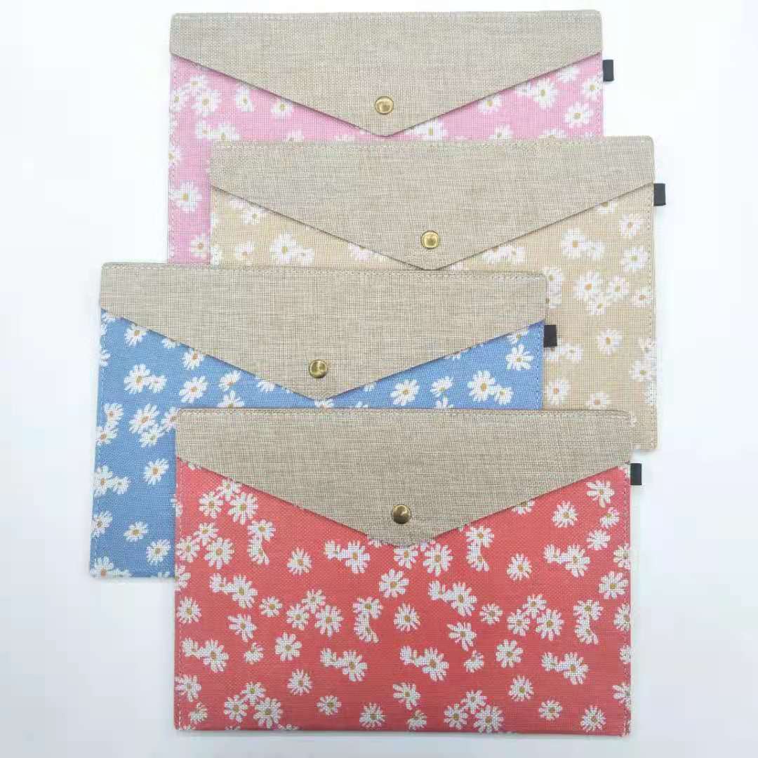 Buhechu Small Daisy Color Linen A4/A5/Fc Magnetic Buckle Document Storage Bag Office Supplies Factory Direct Sales Welcome To Customize