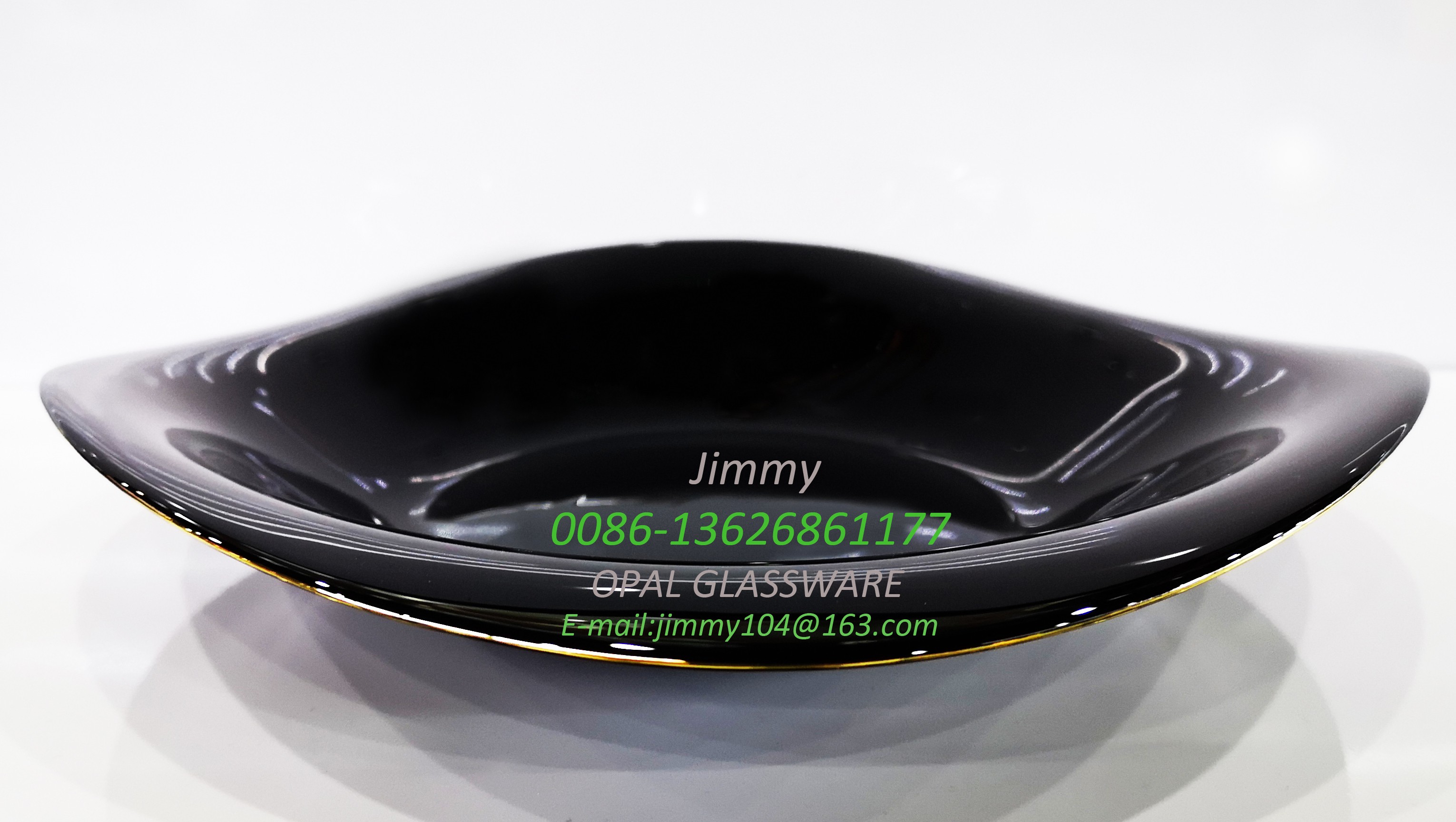 黑色玻璃盘金边盘绿色环保餐具10.5寸汤盘描金款 10.5' soup plate-black opal plate详情3