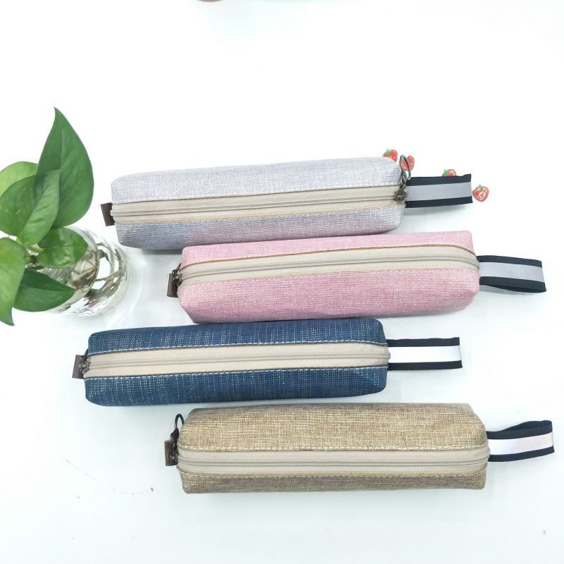 布禾初办公文化学习文具笔袋 韩版简约金丝麻布方形笔袋布艺笔袋