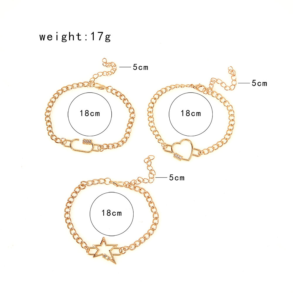 European and American retro and simple design thick chain geometric shape set combination bracelet, fashionable and versatile chain bracelet, women's accessory details Picture