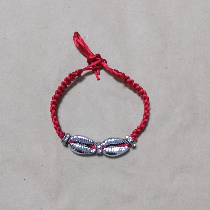 H-014手工编织红绳手链单向平结贝壳手绳本命年男女福气小红绳手饰手链