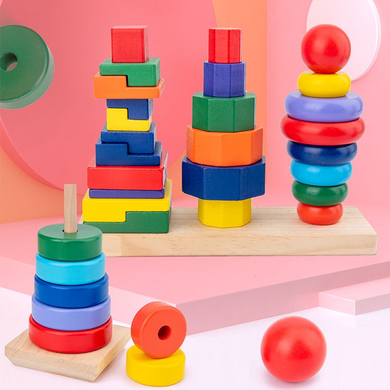 The wooden three-column tower set is highly entertaining, with rich colors. It can cultivate logical thinking ability. Parent-child games can exercise hand-eye coordination and open up unlimited imagination space. Early education enlightenment toys accompany your growth details Picture