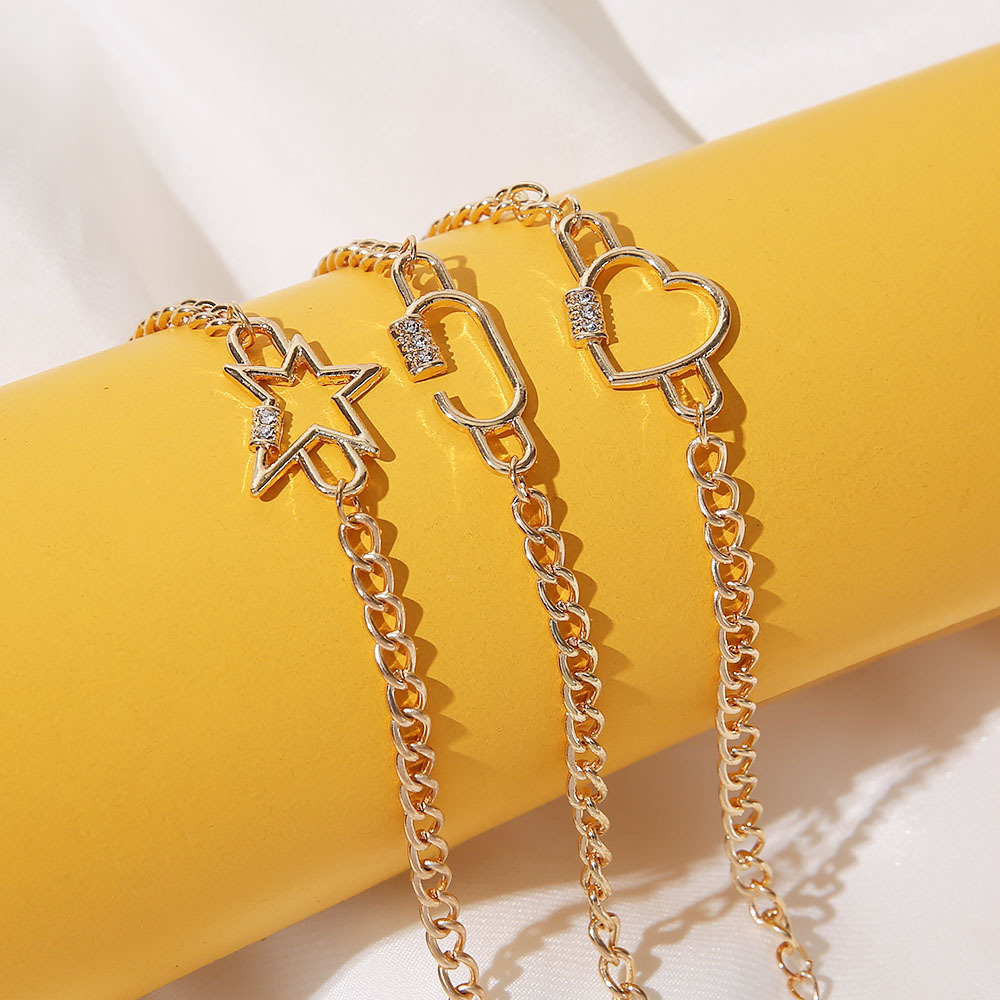 European and American retro and simple design thick chain geometric shape set combination bracelet, fashionable and versatile chain bracelet, women's accessory Item Picture