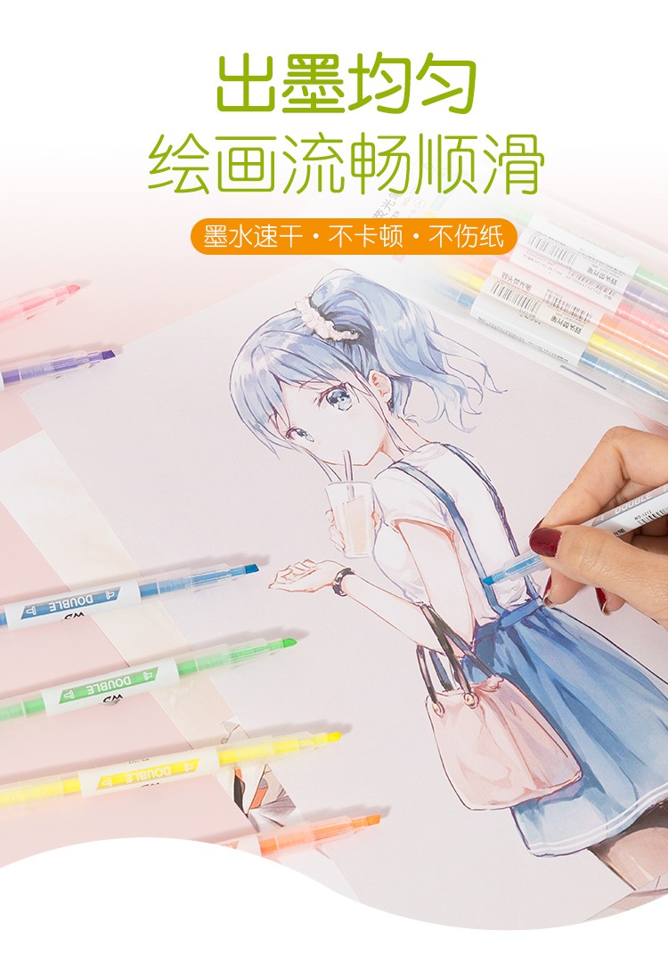  6色3支双头荧光笔学生用彩色笔重点划线标记笔斜头荧光笔详情图5
