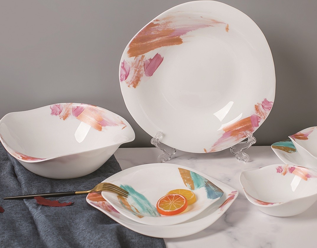 black glass plate, 12-inch flat plate with floral pattern, 12' flat plate-black flower plate detail image 3