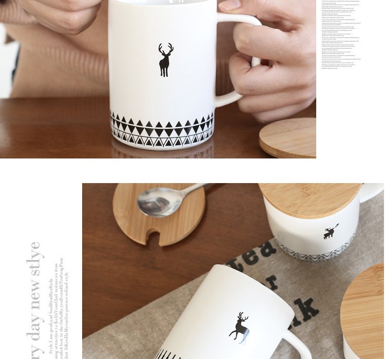 新款小鹿图案陶瓷马克杯 木盖带勺杯子可印logo定制咖啡水杯批发详情图6