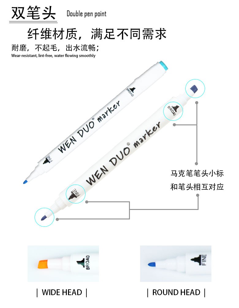 吻朵绘画双头水溶性马克笔套装80色学生设计手绘笔无味环PVC详情图5