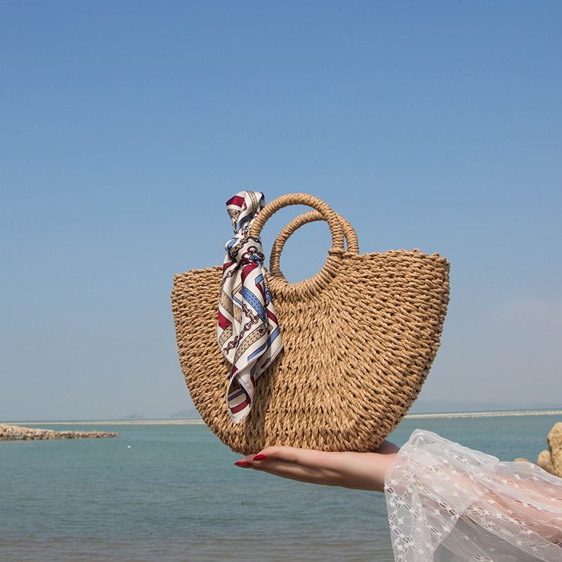 网红手提草编包复古手工编织包大容量沙滩包包泰国海边度假包女夏图