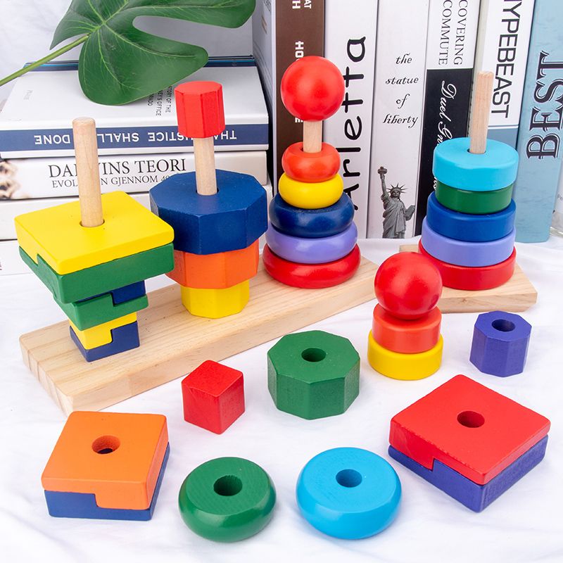 The wooden three-column tower set is highly entertaining, with rich colors. It can cultivate logical thinking ability. Parent-child games can exercise hand-eye coordination and open up unlimited imagination space. Early education enlightenment toys accompany your growth Specification image