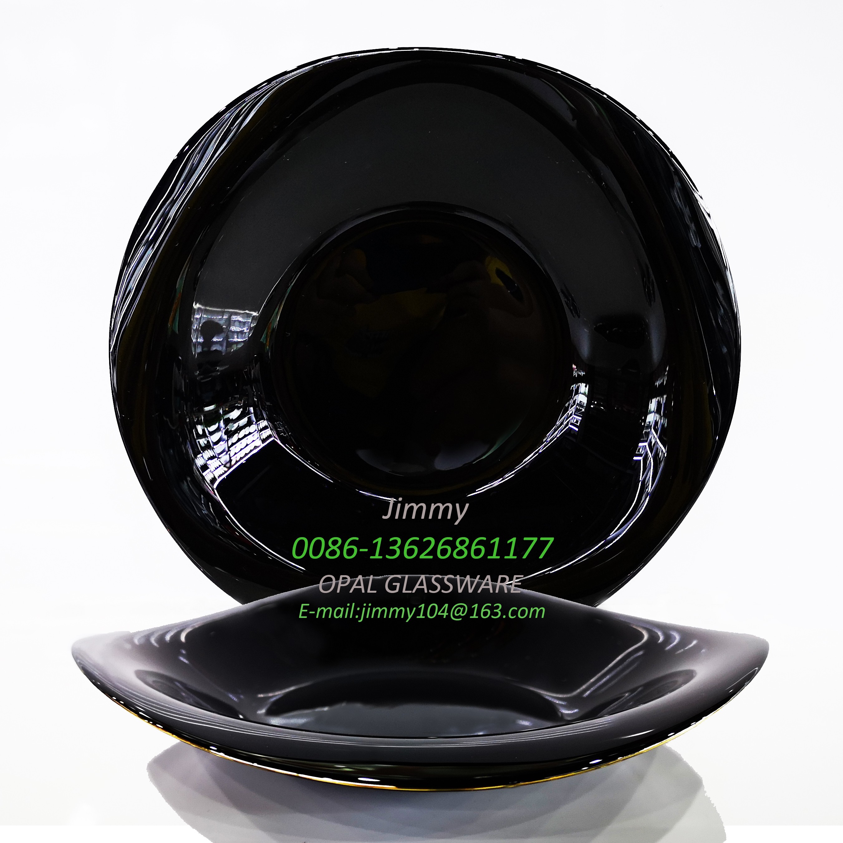 黑色玻璃盘金边盘绿色环保餐具10.5寸汤盘描金款 10.5' soup plate-black opal plate详情1