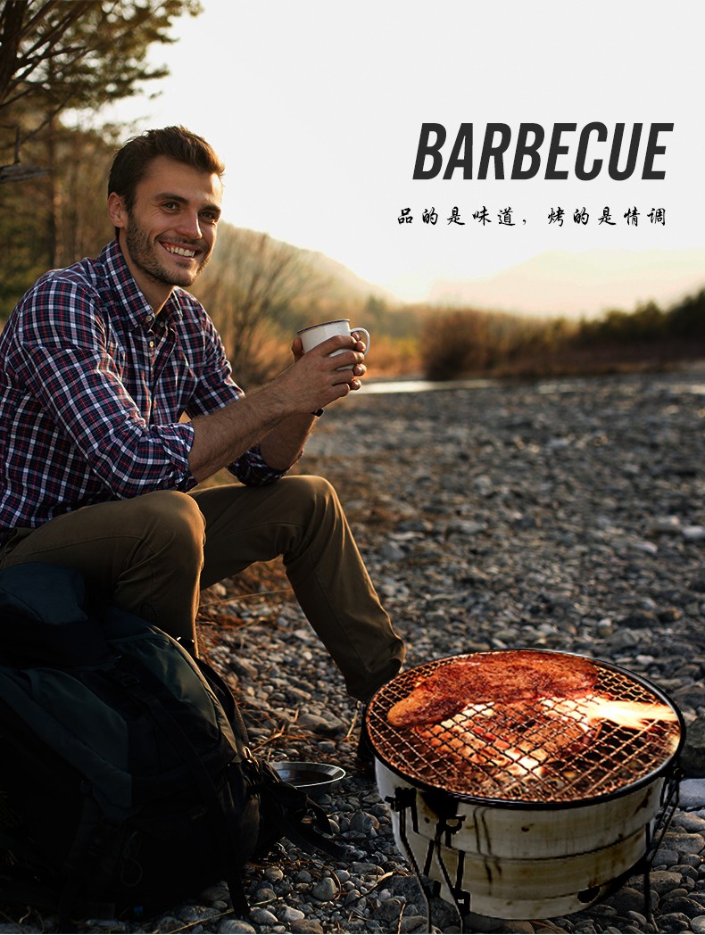 Outdoor camping foldable stainless steel barbecue grill, household round portable charcoal grill detail image 3