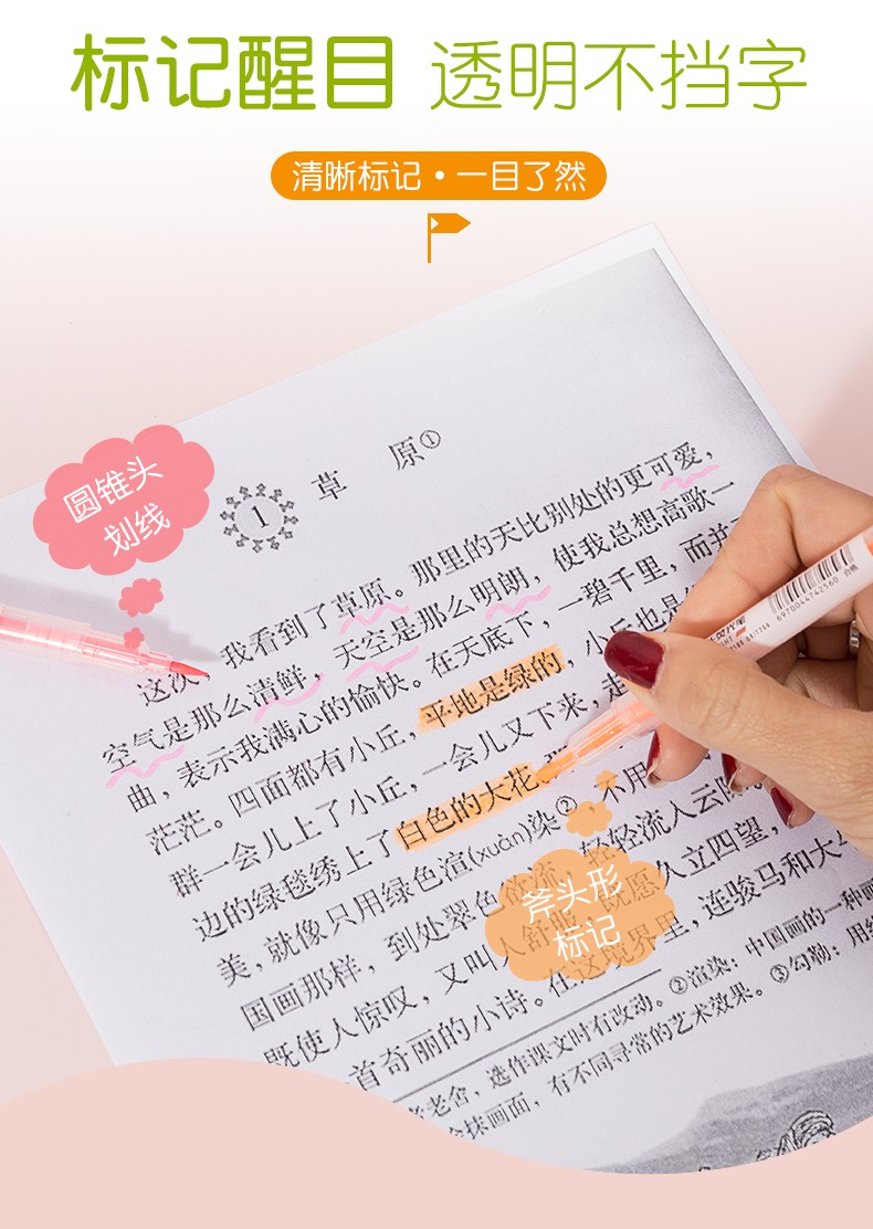  6色6支单头荧光笔学生用彩色笔重点划线标记笔斜头荧光笔详情图7