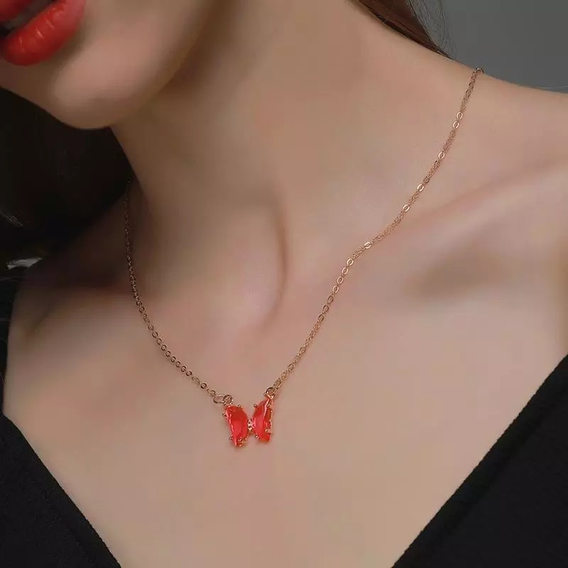 Colorful Butterfly Gold Detailed Necklace Pendant Item Picture