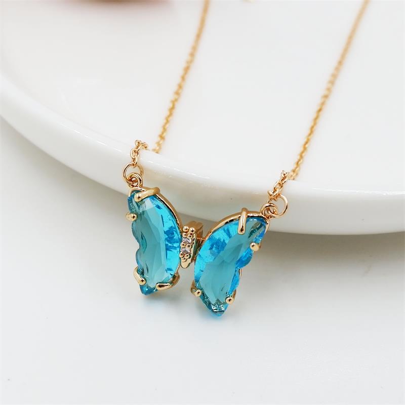Colorful Butterfly Gold Detailed Necklace Pendant Specification drawing