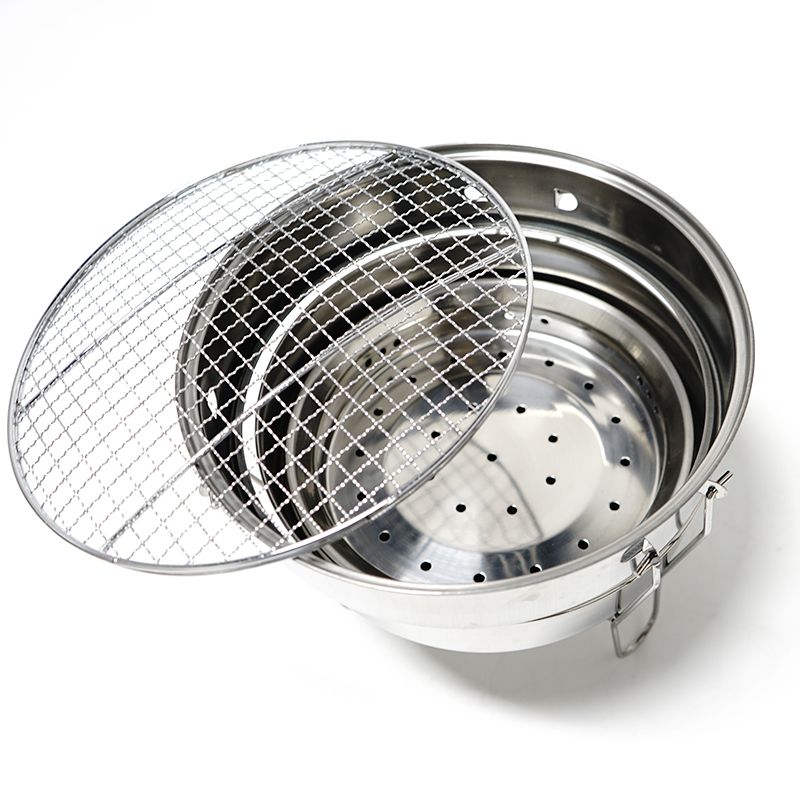 Outdoor camping foldable stainless steel barbecue grill, household round portable charcoal grill