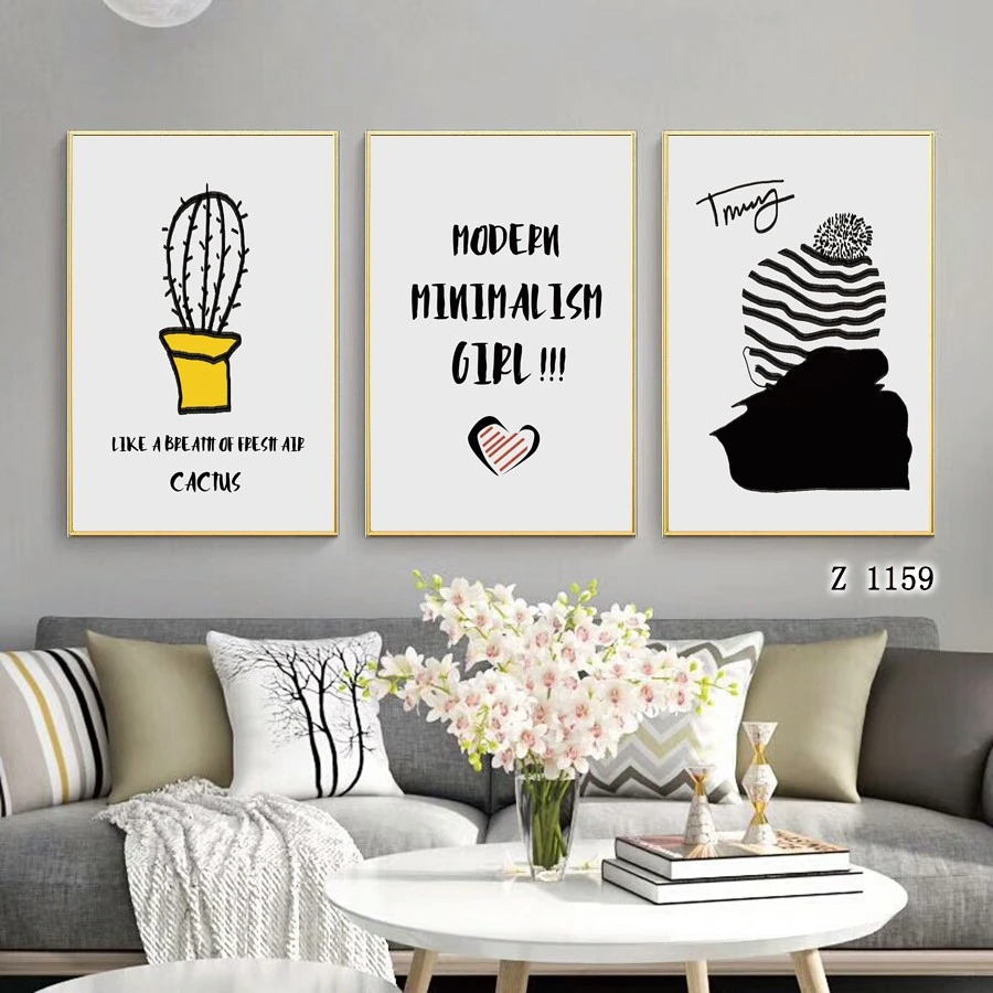 Black and white landscape photography, living room decorative paintings, modern and simple dining room architectural hanging paintings, hotel model room combination murals detail image 1