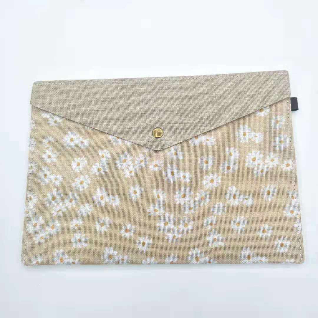 Buhechu Small Daisy Color Linen A4/A5/Fc Magnetic Buckle Document Storage Bag Office Supplies Factory Direct Sales Welcome To Customize details Picture