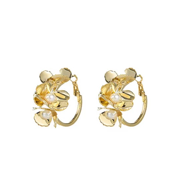 Rose Manor French Flower Pearl Metal Earrings Baroque Retro Design Feel Niche Resort Harbor Ear Loops undefined