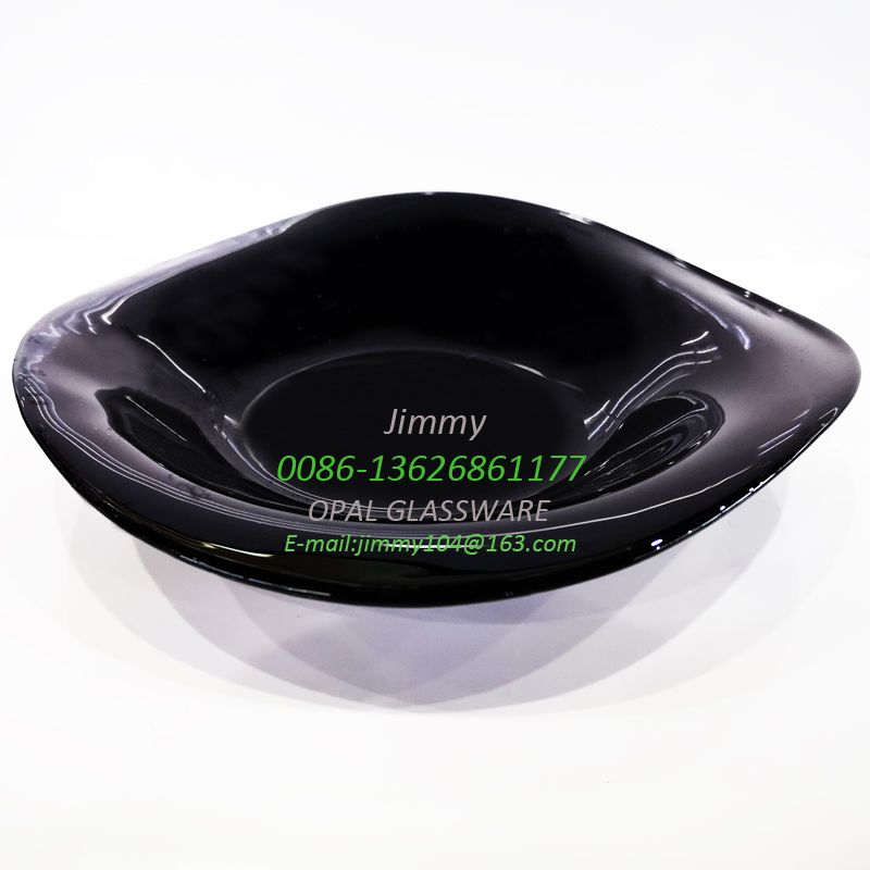 黑色玻璃盘黑色原料绿色环保餐盘10.5寸汤盘 10.5' soup plate-black opal plate
