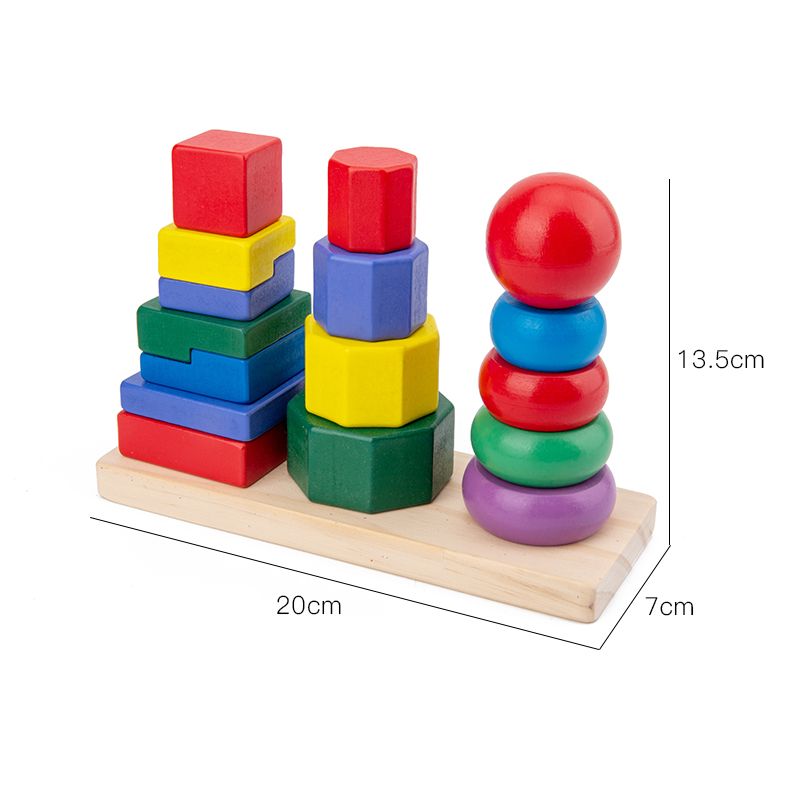 The wooden three-column tower set is highly entertaining, rich in color, and can cultivate logical thinking ability. It is a parent-child game that exercises hand-eye coordination and opens up unlimited imagination space. It is an early education enlightenment toy that accompanies your growth Specification image