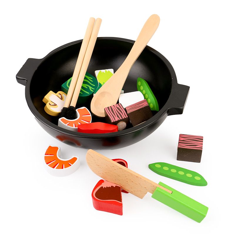 The large clay pot with wooden toys for playing house is fun and colorful. It helps cultivate logical thinking ability. Parent-child games exercise hand-eye coordination. Early education and enlightenment toys accompany your growth details Picture