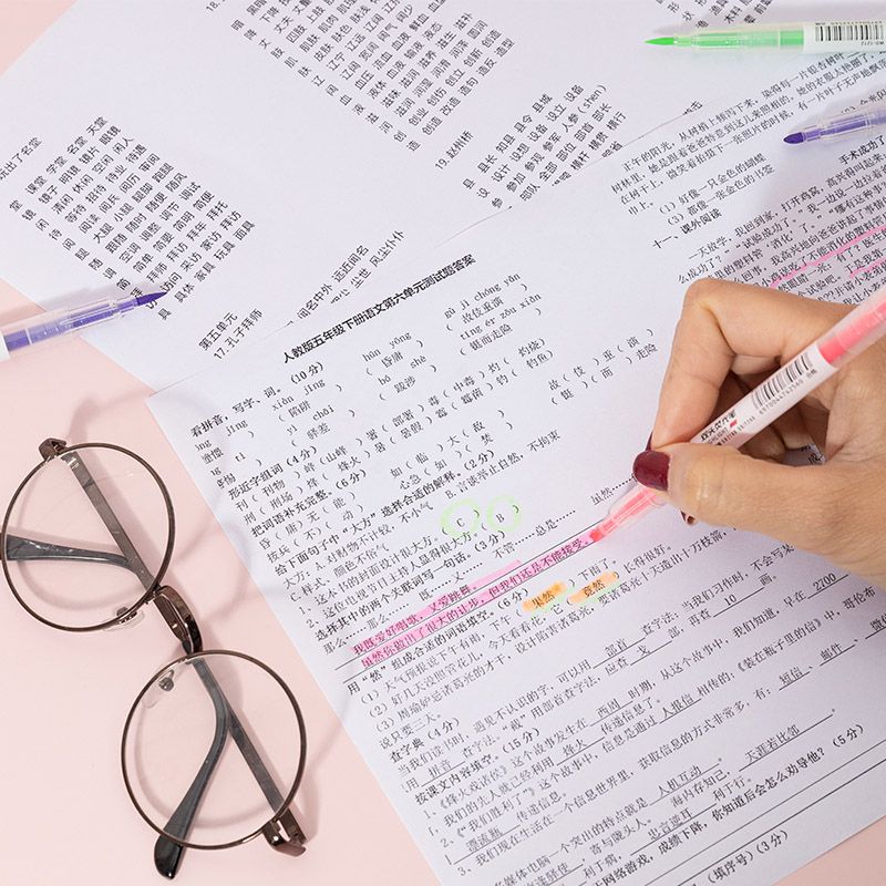  6色3支双头荧光笔学生用彩色笔重点划线标记笔斜头荧光笔产品图