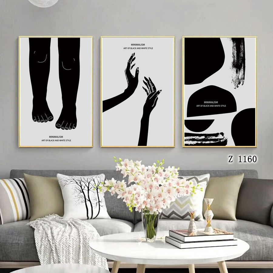 Black and white landscape photography, living room decorative paintings, modern and simple dining room architectural hanging paintings, hotel model room combination murals detail image 3